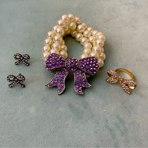 Jewelry lot includes bracelet, ring (size 7), earrings